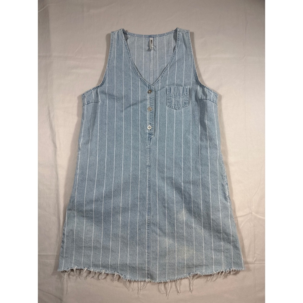 RVCA Womens Blue Pinstripe Denim Dress Frayed Hem Size L